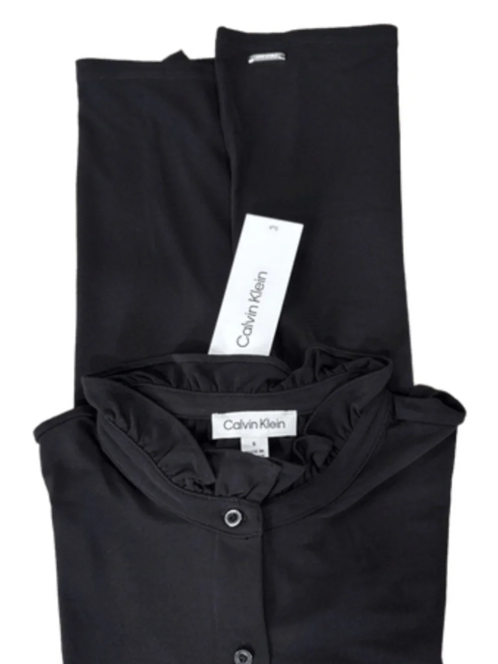 CALVIN KLEIN Jet Black Ruffle Collar Blouse WOMEN'S · SIZE SMALL · BUTTON FRONT - Picture 5 of 5